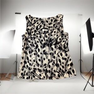 St. John  Black /Winter/White  Stretch Silk  Blouse SZ P NWT